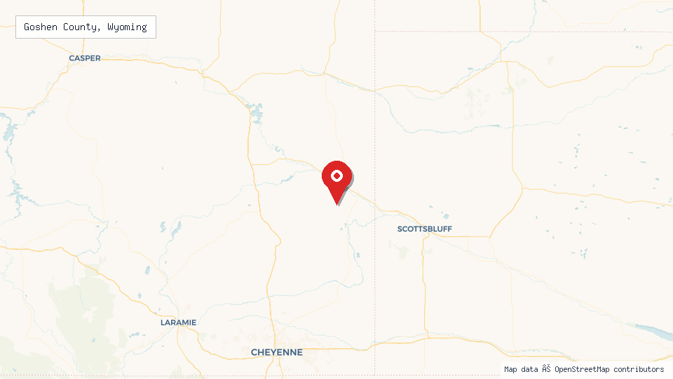 Street map of Goshen County, Wyoming with location pin