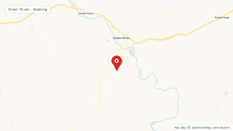 Street map of Green River, Wyoming with location pin