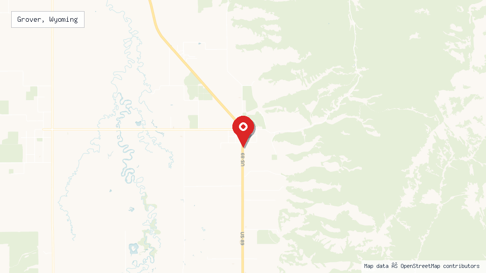 Street map of Grover, Wyoming with location pin