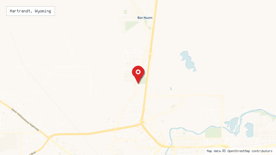 Street map of Hartrandt, Wyoming with location pin
