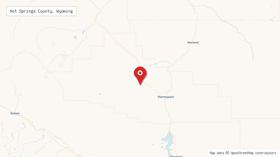 Street map of Hot Springs County, Wyoming with location pin