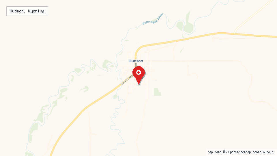 Street map of Hudson, Wyoming with location pin