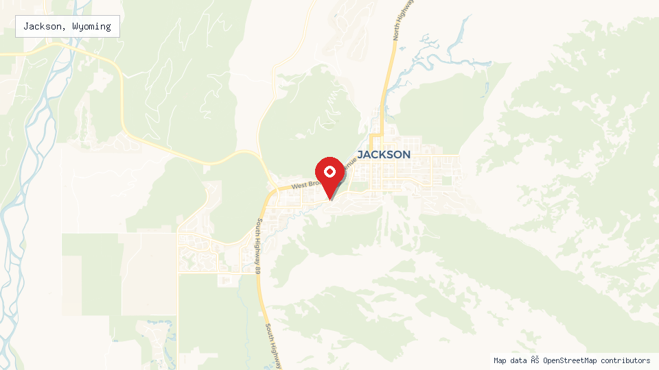 Street map of Jackson, Wyoming with location pin