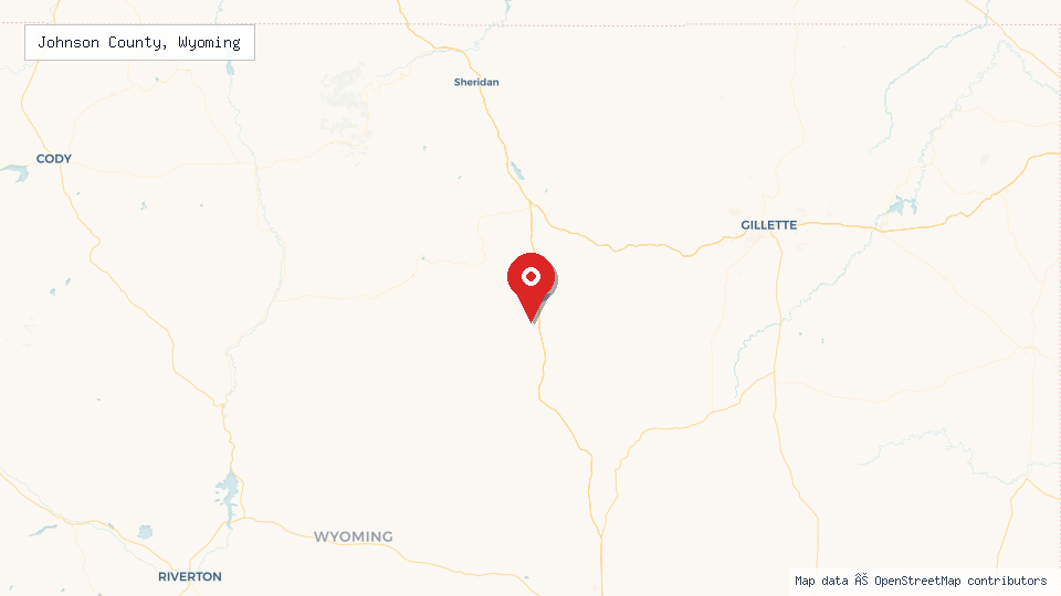 Street map of Johnson County, Wyoming with location pin