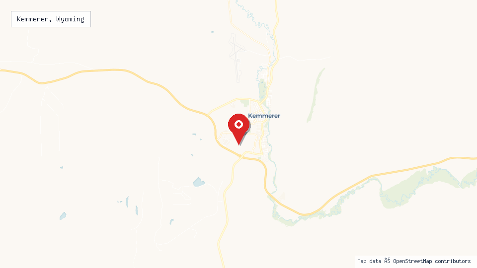 Street map of Kemmerer, Wyoming with location pin