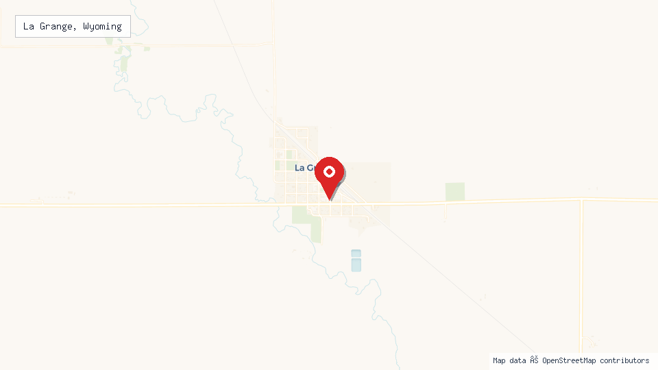 Street map of La Grange, Wyoming with location pin