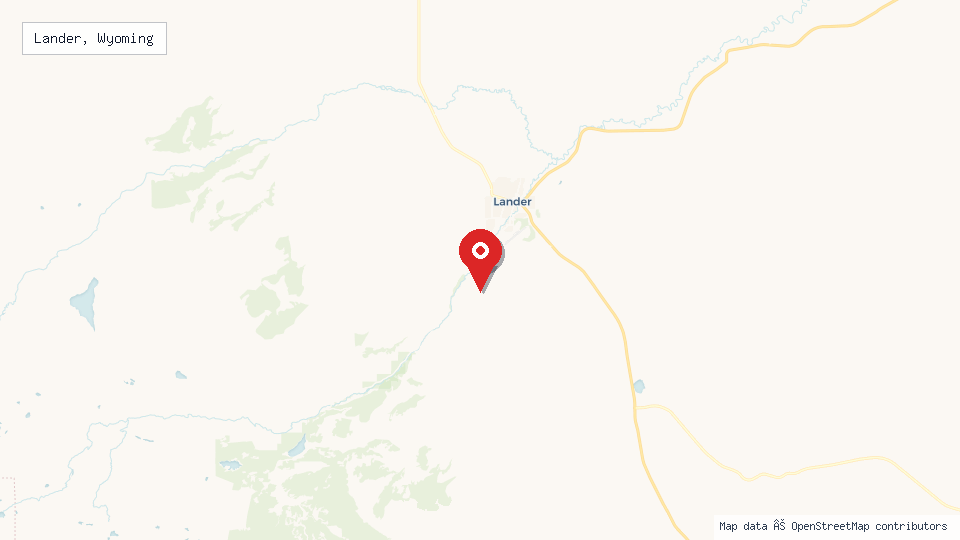 Street map of Lander, Wyoming with location pin