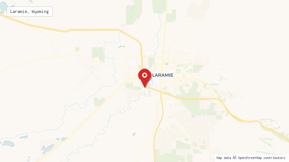Street map of Laramie, Wyoming with location pin