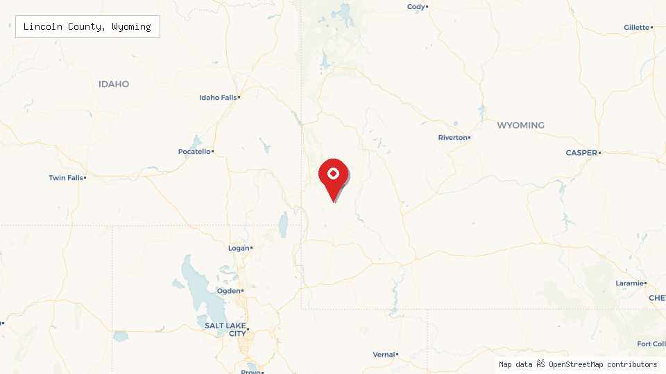 Street map of Lincoln County, Wyoming with location pin