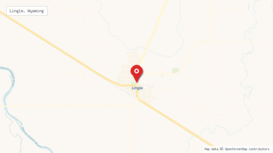 Street map of Lingle, Wyoming with location pin