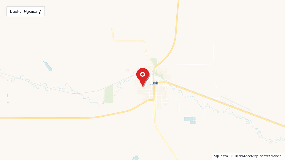 Street map of Lusk, Wyoming with location pin