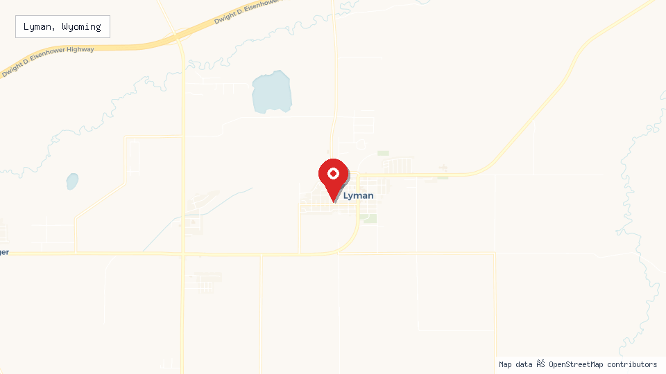 Street map of Lyman, Wyoming with location pin