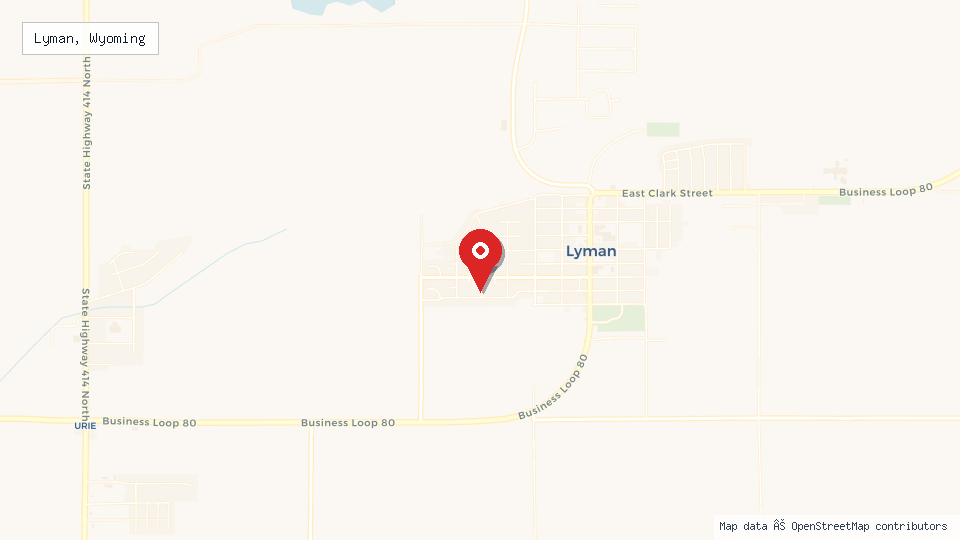 Street map of Lyman, Wyoming with location pin