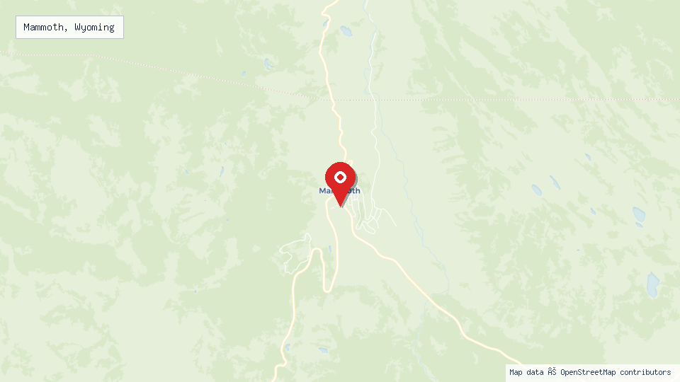 Street map of Mammoth, Wyoming with location pin