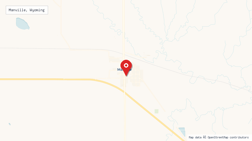 Street map of Manville, Wyoming with location pin