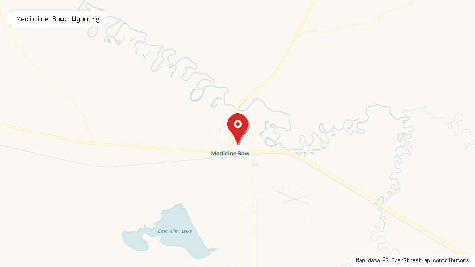 Street map of Medicine Bow, Wyoming with location pin