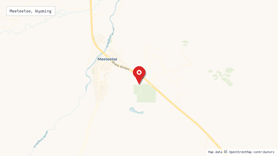 Street map of Meeteetse, Wyoming with location pin