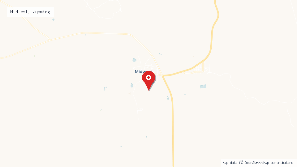 Street map of Midwest, Wyoming with location pin