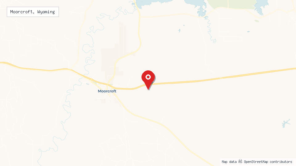 Street map of Moorcroft, Wyoming with location pin
