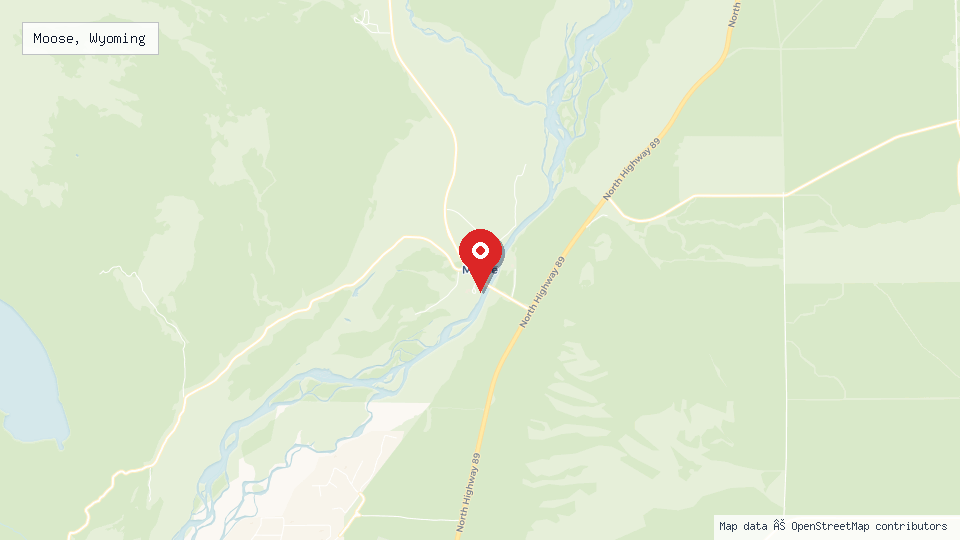 Street map of Moose, Wyoming with location pin