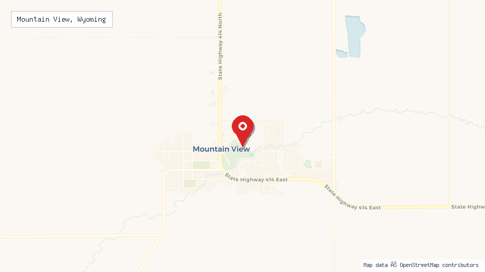 Street map of Mountain View, Wyoming with location pin