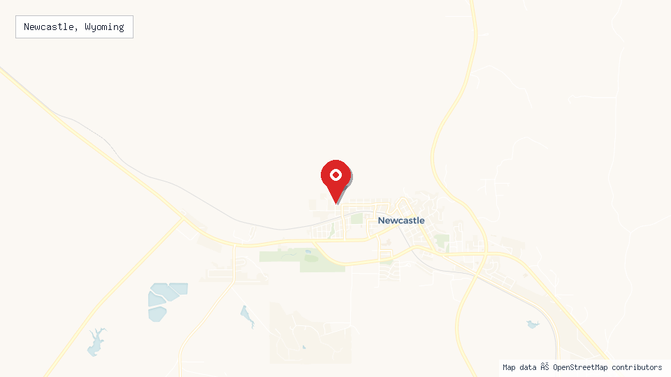 Street map of Newcastle, Wyoming with location pin