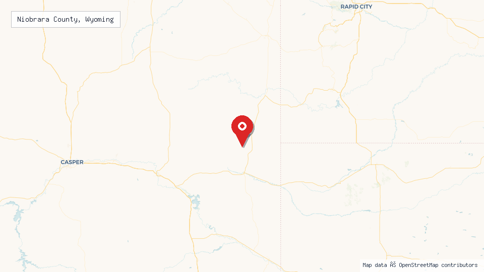 Street map of Niobrara County, Wyoming with location pin
