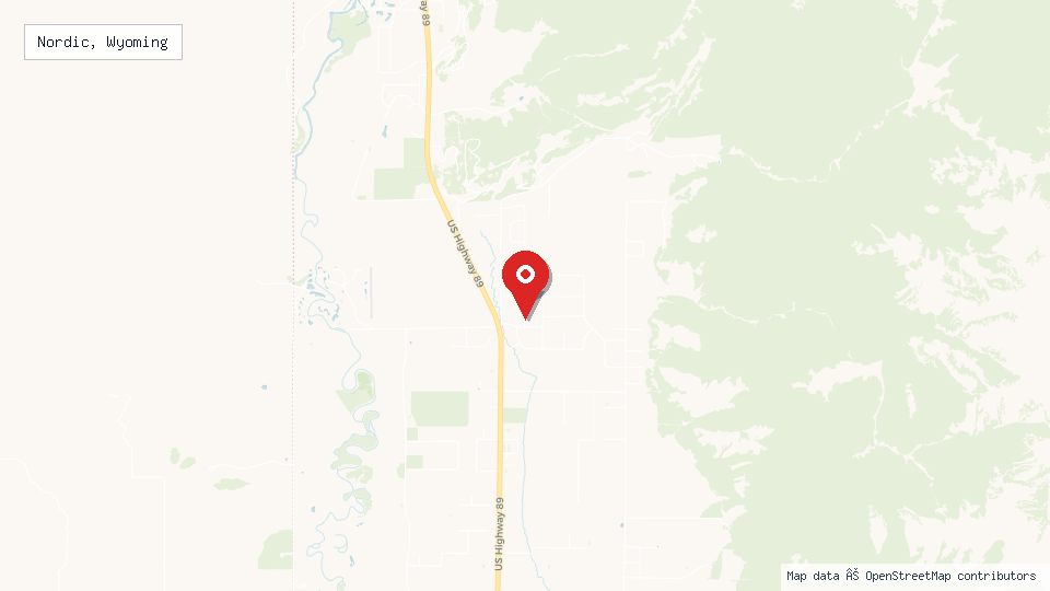 Street map of Nordic, Wyoming with location pin