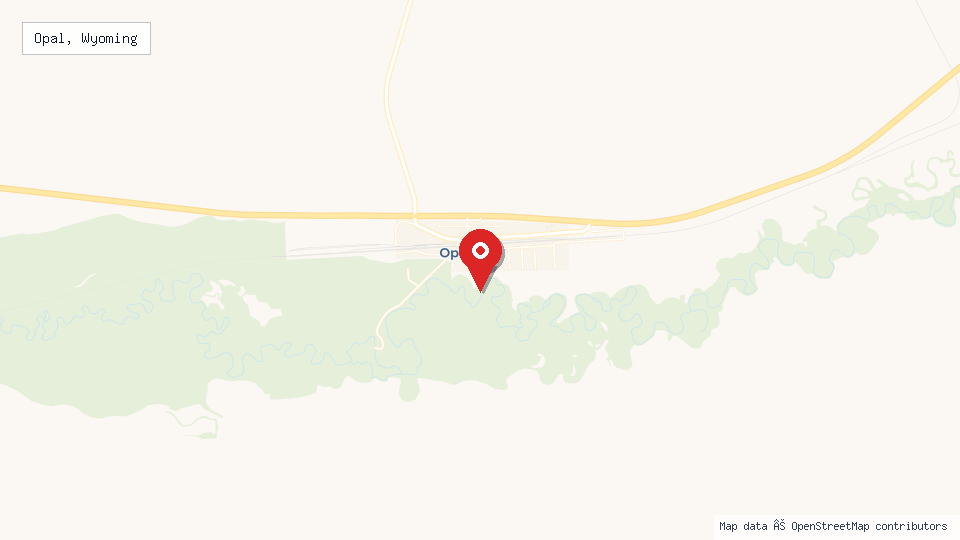 Street map of Opal, Wyoming with location pin