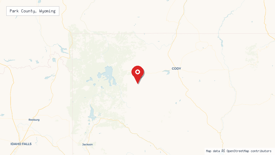 Street map of Park County, Wyoming with location pin