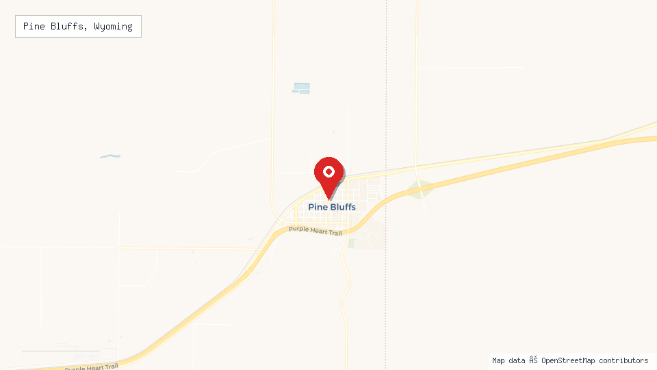 Street map of Pine Bluffs, Wyoming with location pin