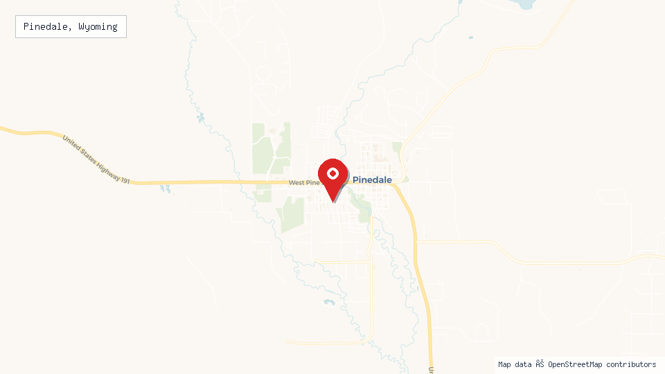 Street map of Pinedale, Wyoming with location pin