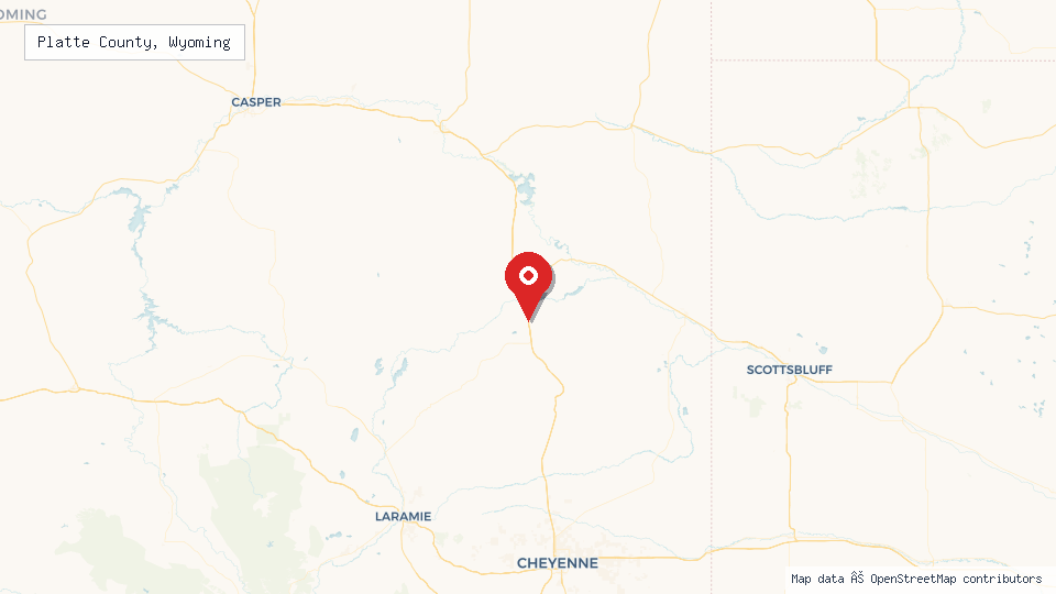 Street map of Platte County, Wyoming with location pin