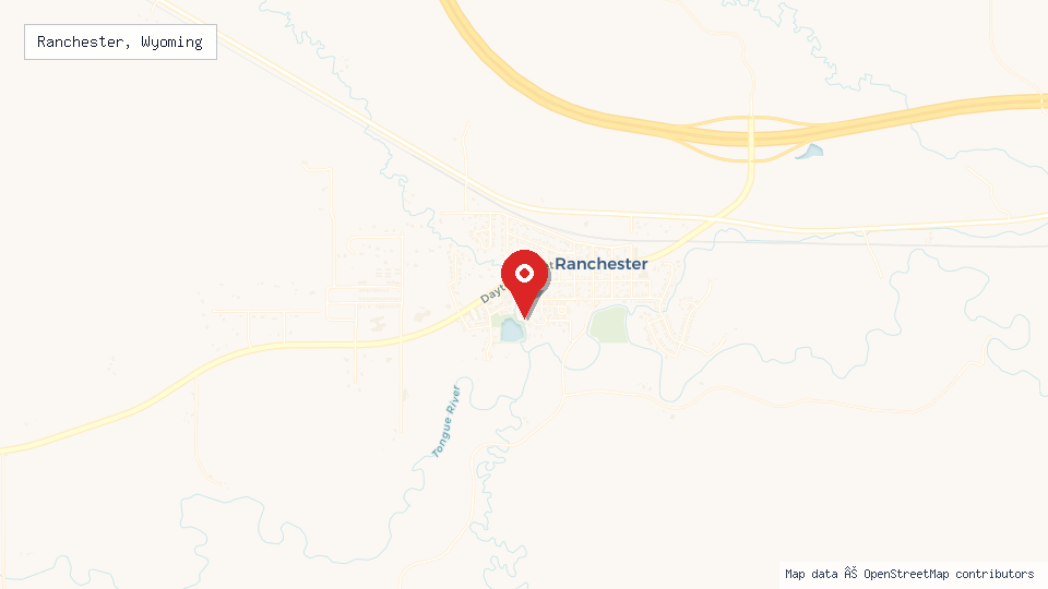 Street map of Ranchester, Wyoming with location pin