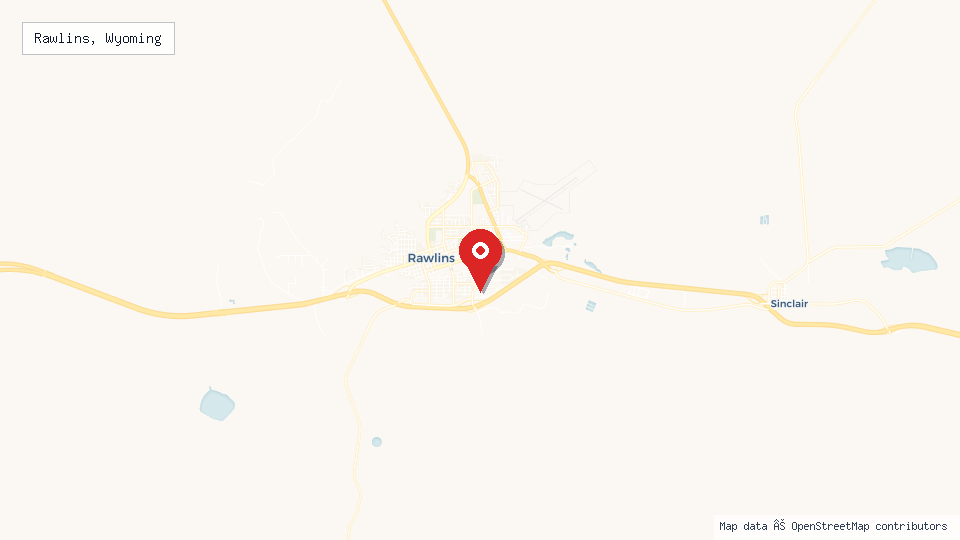 Street map of Rawlins, Wyoming with location pin