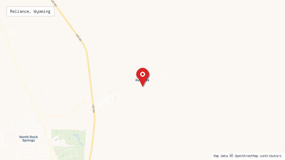 Street map of Reliance, Wyoming with location pin