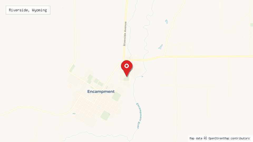 Street map of Riverside, Wyoming with location pin