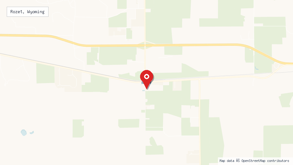 Street map of Rozet, Wyoming with location pin
