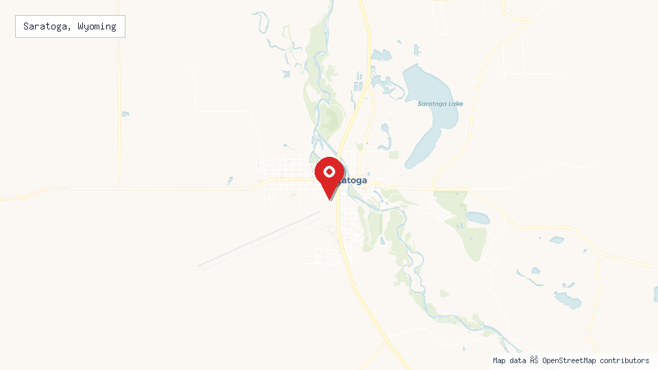 Street map of Saratoga, Wyoming with location pin