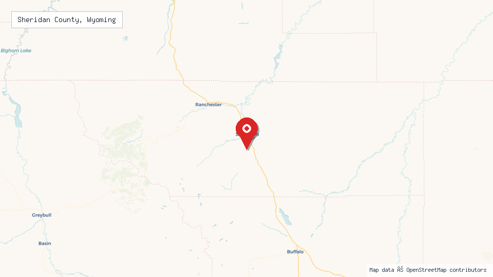 Street map of Sheridan County, Wyoming with location pin