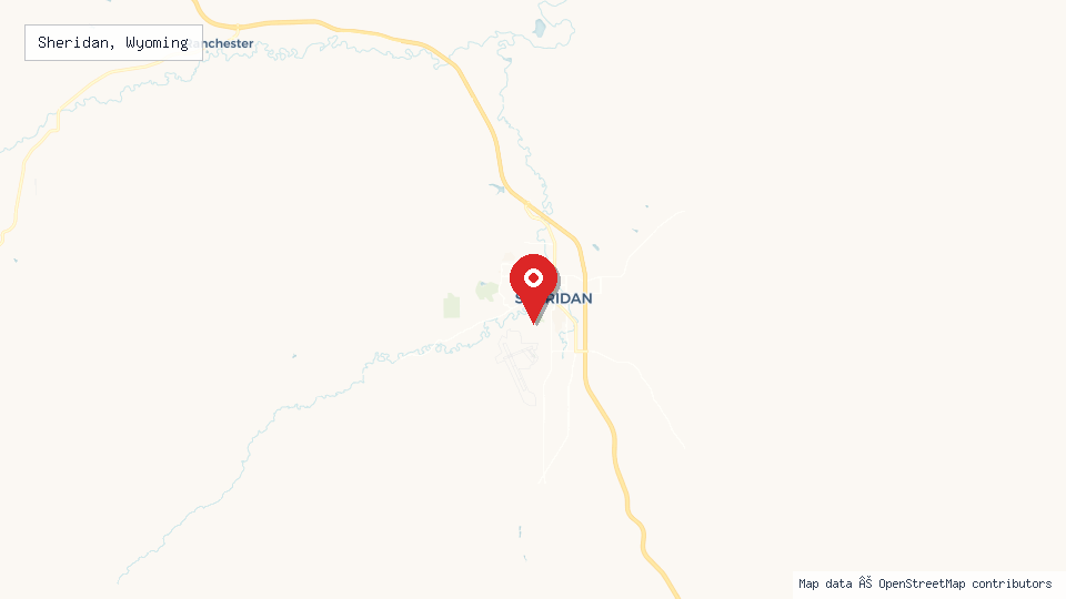 Street map of Sheridan, Wyoming with location pin