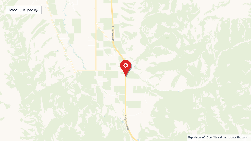 Street map of Smoot, Wyoming with location pin