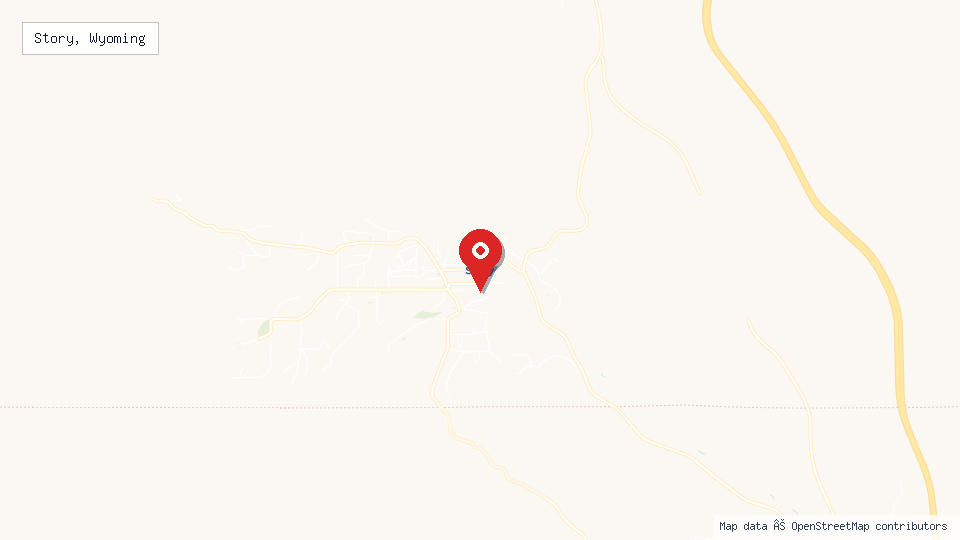 Street map of Story, Wyoming with location pin