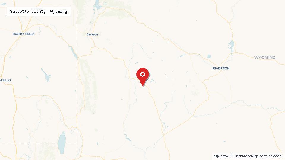 Street map of Sublette County, Wyoming with location pin