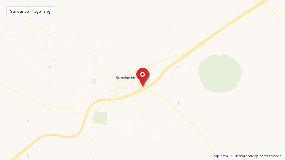 Street map of Sundance, Wyoming with location pin