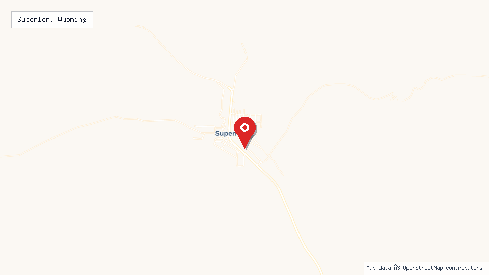 Street map of Superior, Wyoming with location pin