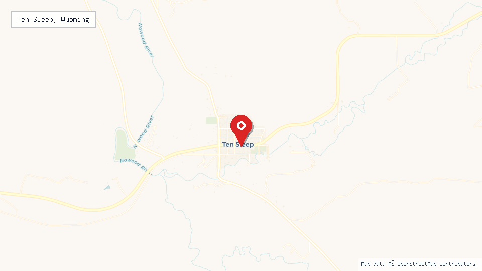Street map of Ten Sleep, Wyoming with location pin