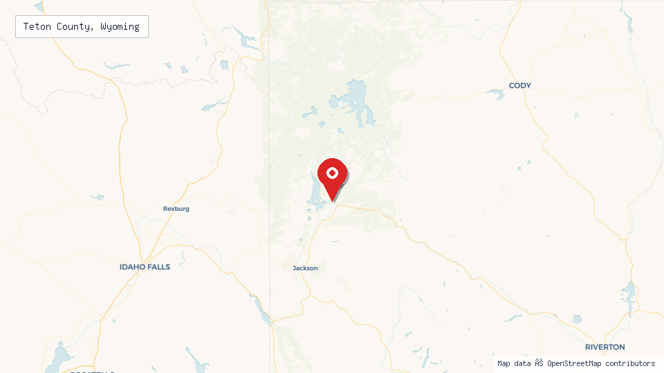 Street map of Teton County, Wyoming with location pin
