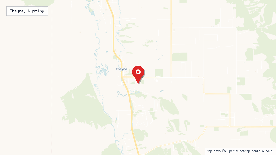 Street map of Thayne, Wyoming with location pin