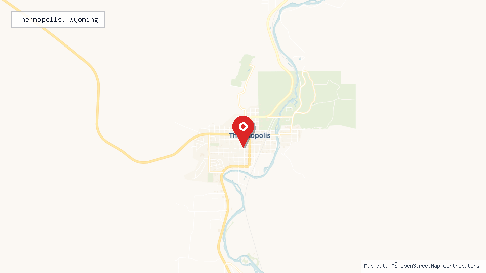 Street map of Thermopolis, Wyoming with location pin